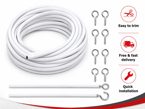 Net curtain wire - white, voile