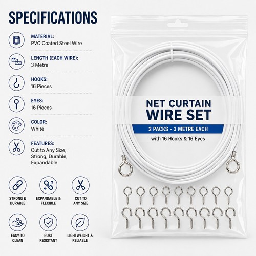 Pack net curtain wire - 2, set