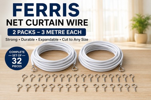 Net curtain wire hooks - 2x, 3m